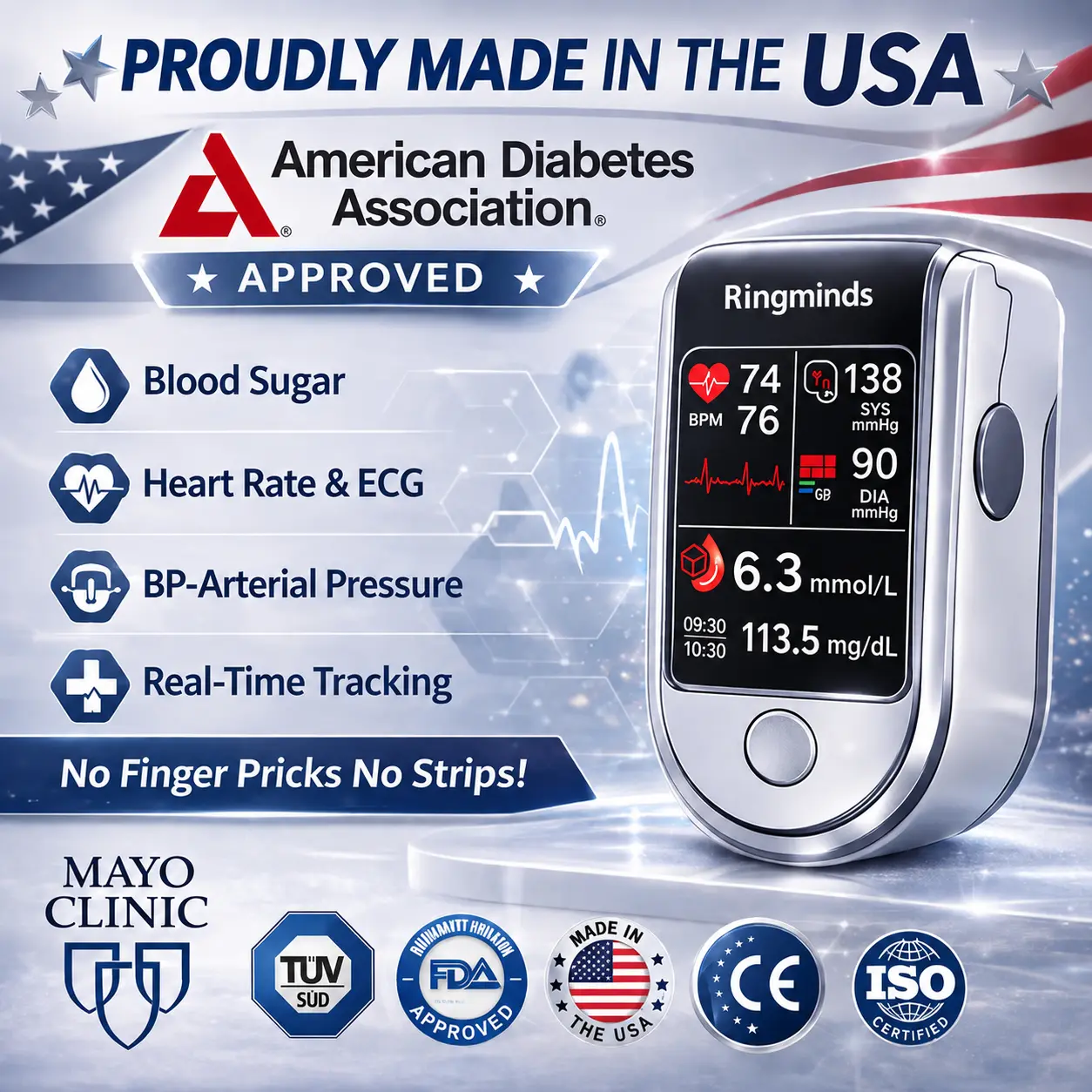 🔥Final 3 Hours : 🏆Ringminds™ Non-Invasive Blood Glucose Meter 99.9% Accuracy (Mayo Clinic Recommended)